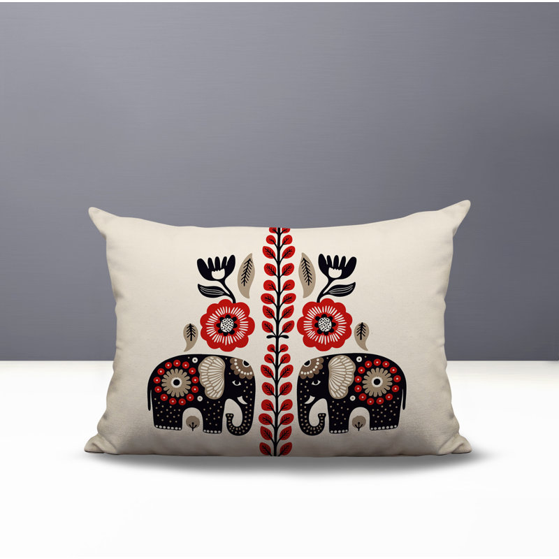 Coussin lombaire réversible intérieur / extérieur Jadi Elephant, Rouge, Rectangulaire H 14 po x l 20 po