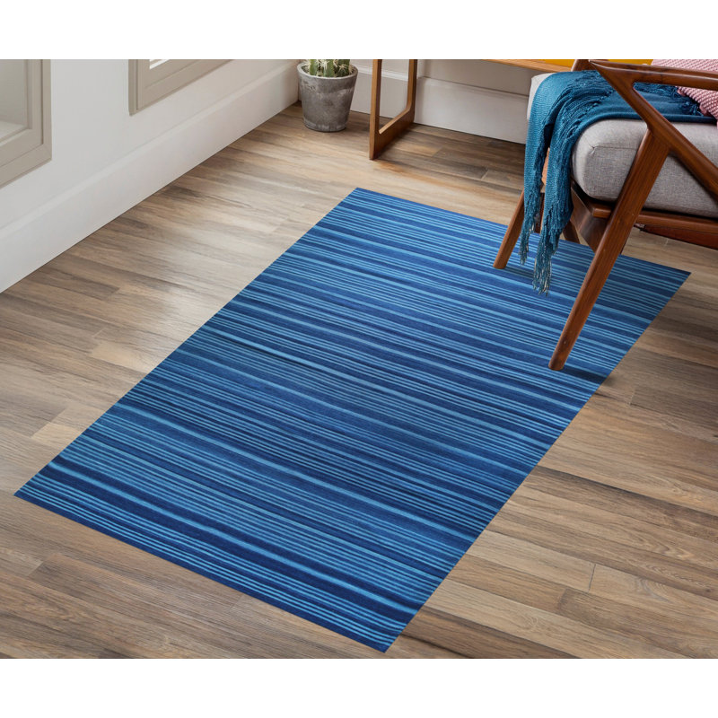 Tapis bleu en laine à tissage plat Lafonda, Rectangle 6 pi x 9 pi