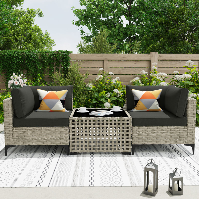 Sorella 2 - Person Outdoor Seating Group With Cushions, Outdoor Rattan Wicker Conversation Set With Glowing Coffee Table