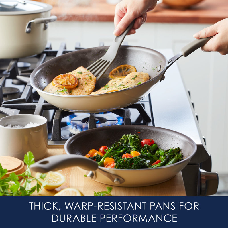 Almond Aluminum Nonstick Frying Pan Set with Lids