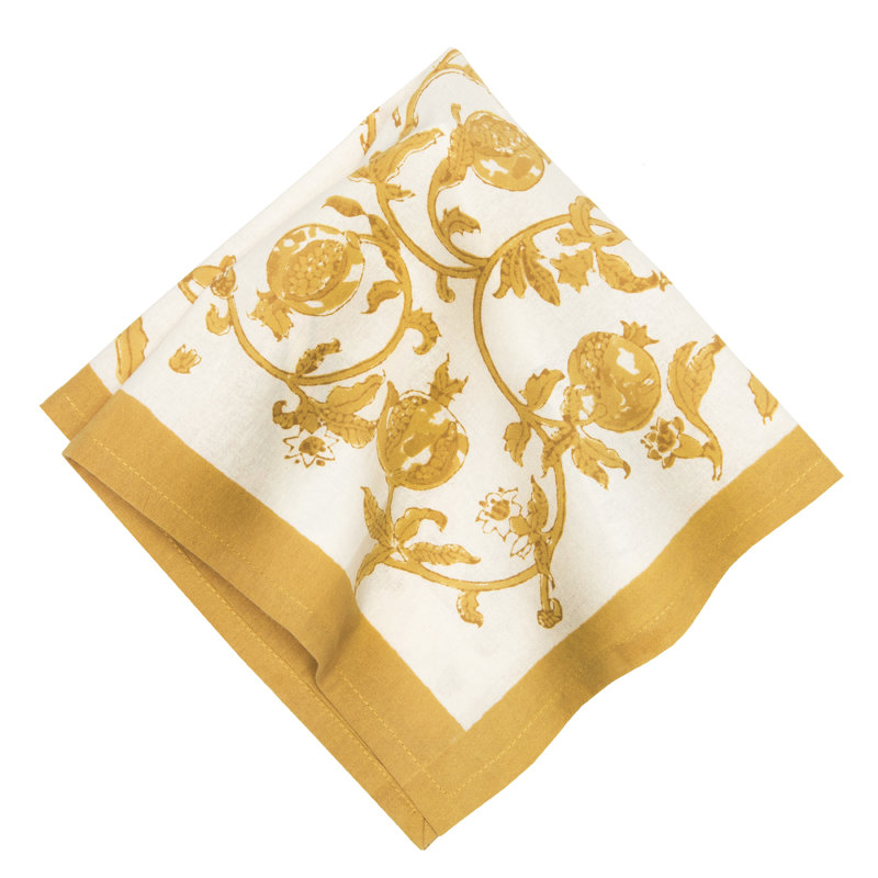 Granada Blue 100% Cotton Square Napkins, Mustard