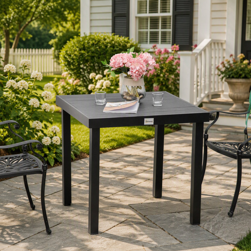 Table de salle à manger carrée d'extérieur Outsunny pour 4 personnes, pieds en aluminium, fini bois noir