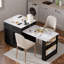 Îlot de cuisine avec table de salle à manger extensible, prise de courant, 2 tiroirs, 2 tablettes ouvertes latérales et rangement double-1446627222