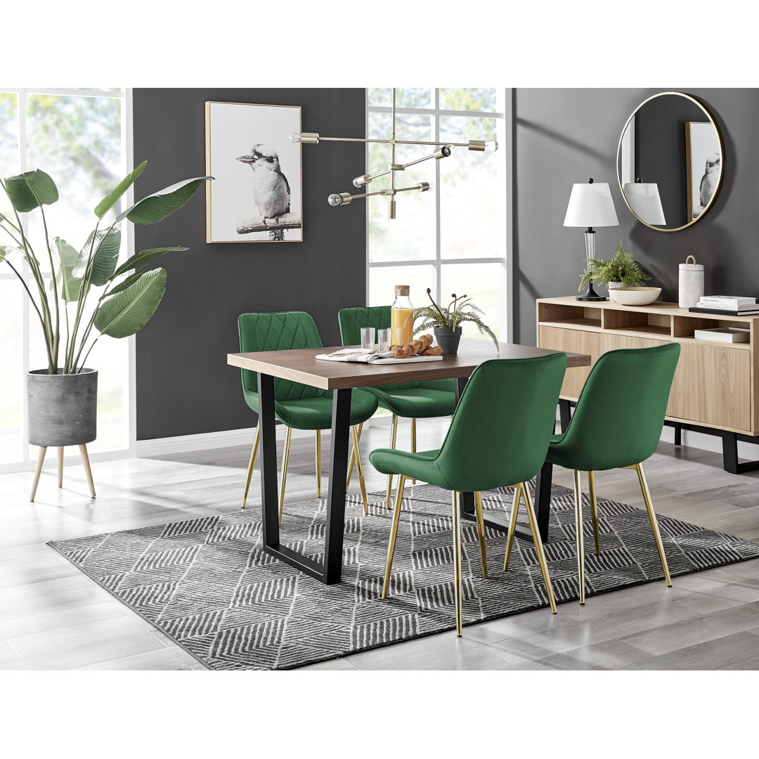Edzard Industrial Style Wood Effect Dining Table Set with 4 Luxury Velvet Upholstered Dining Chairs East Urban Home Chair 