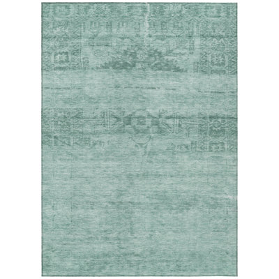 3' X 5' Aqua And Teal Blue Medallion Washable Indoor Outdoor Area Rug