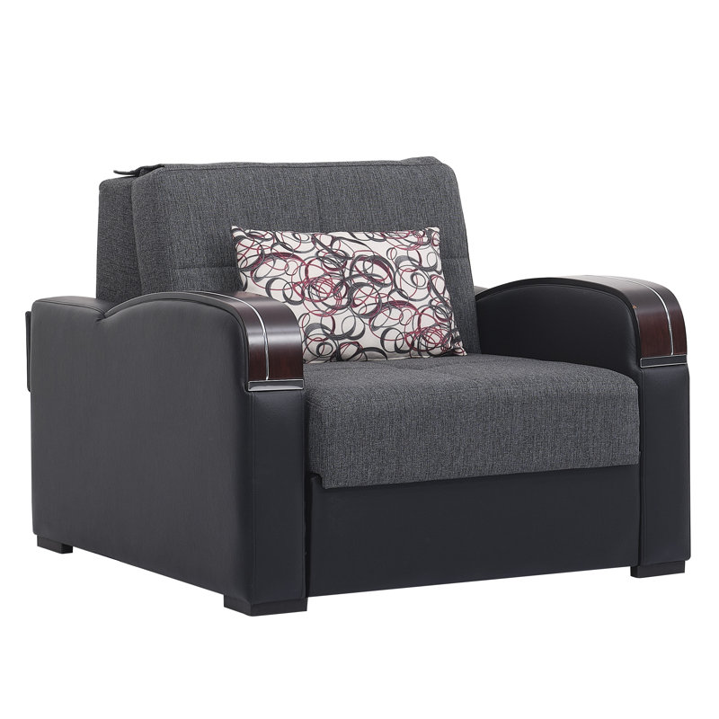 Annalesia Sleep Plus Fabric Upholstered Convertible 3-in-1 Sleeper Arm Chair With Storage, Gray, Dark Gray