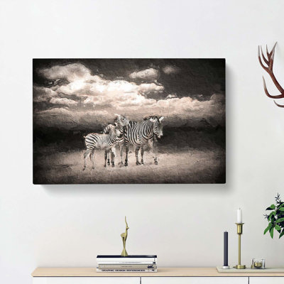 Three Zebras In The Wild - Wrapped Canvas