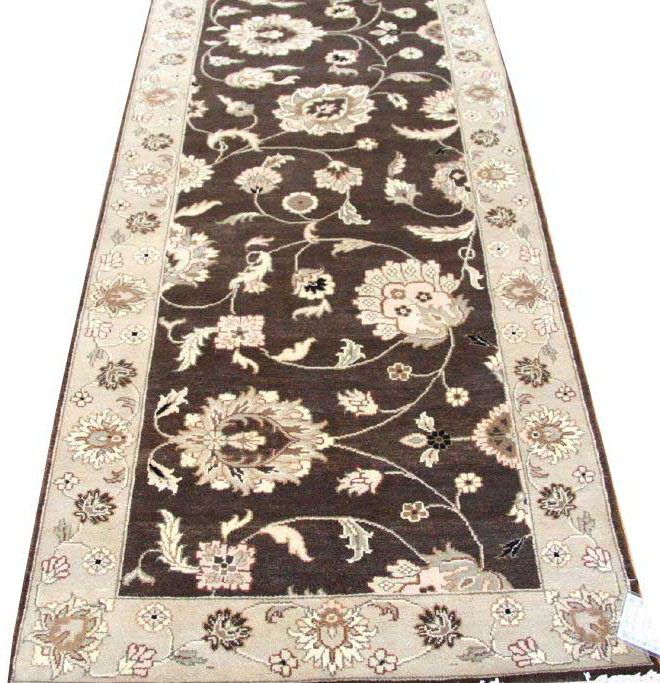 Agra Wool Oriental Area Rug in Brown, Runner 3'2" x 11'10"