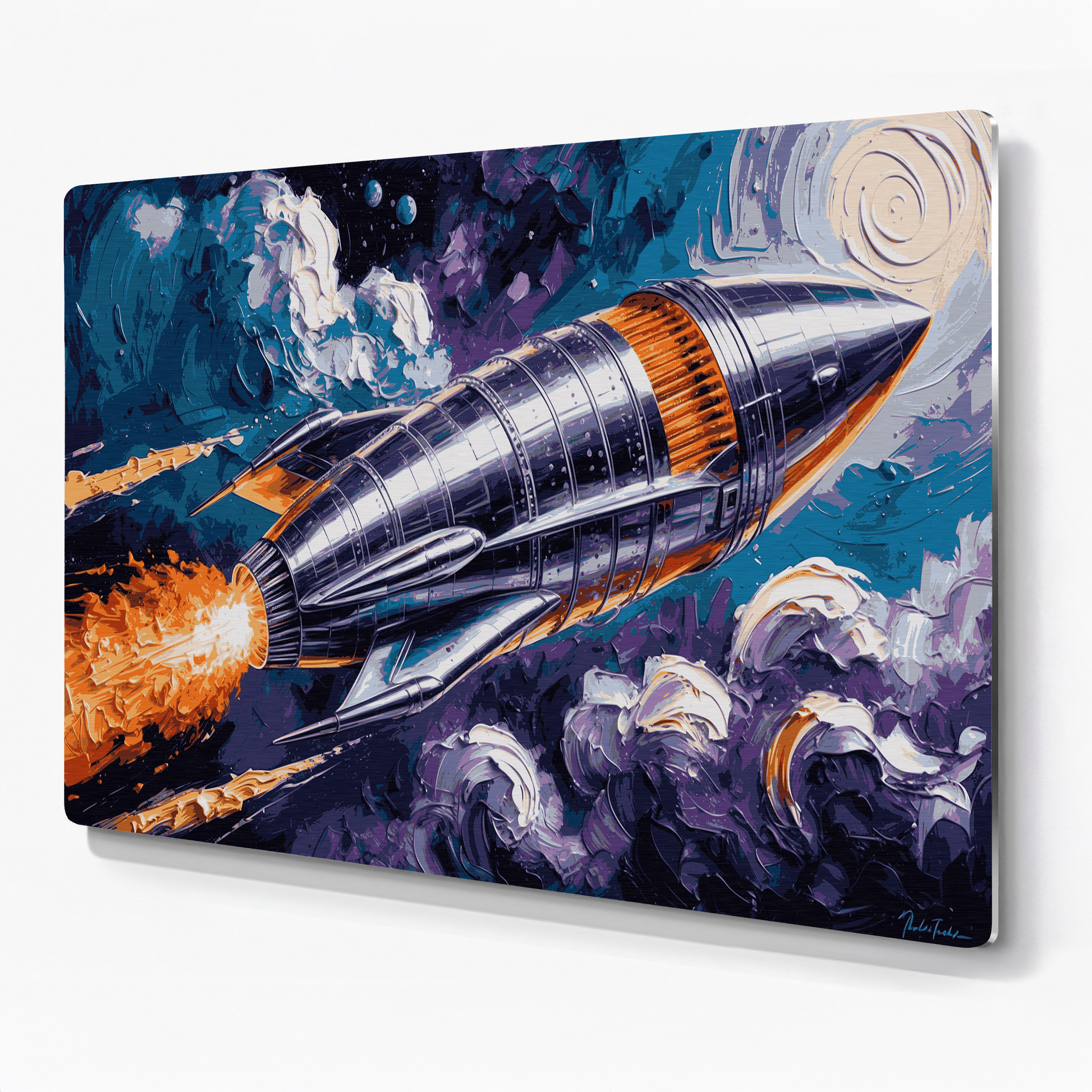 Corrigan Studio® SciFi Vintage rocket ship poster Gray Metal Wall Art ...