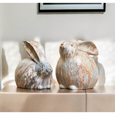 Set Of Two 6" Terra Cotta Resin Rabbit Figurine