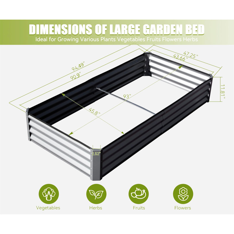 Lit de jardin surélevé galvanisé 8X4X1 Ft, Argent argent