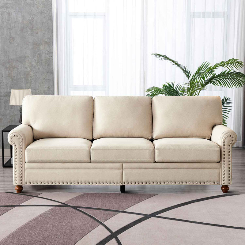 Annwyl Upholstered 82.69'' Sofa,  Beige 100% Polyester