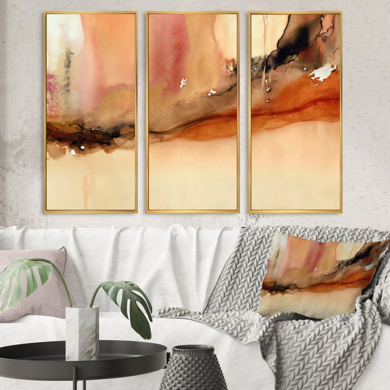 «Liquid Earth Tones VI», ensemble d'art mural abstrait à l'encre liquide_80415, H 32 po x l 48 po x P 1 po