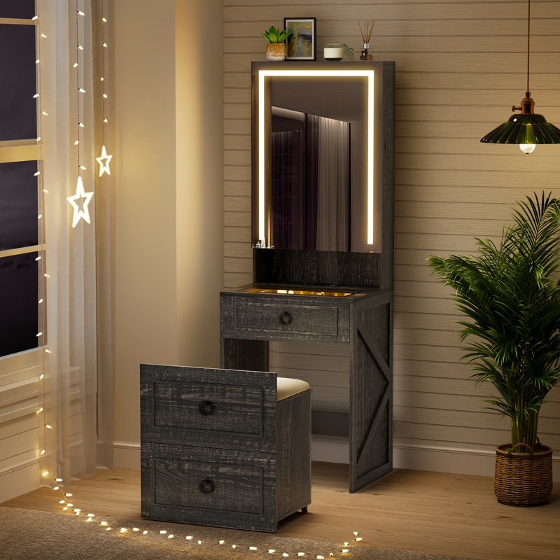 Dressing Table with Mirror, Black/Grey