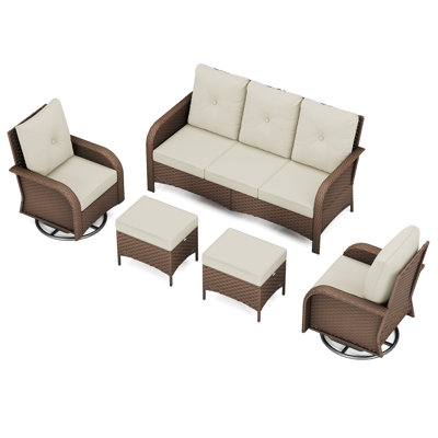 5 - Person Patio Furniture Set With 3-Seat Sofa,Outdoor Sectional Seating Group With Swivel Chairs, All Weather Sofa Conversation Set With Ottomans And Cushions