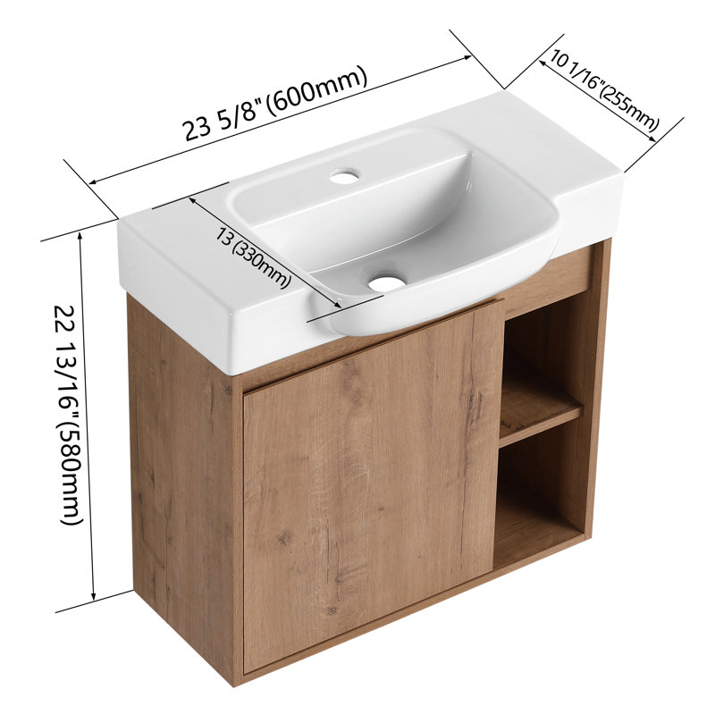 Meuble-lavabo flottant 24 po Slimbay, Imitation chêne, 24"