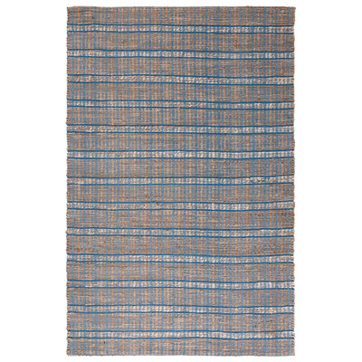 Tapis rayé bleu / naturel en jute et coton tissés à plat Oullins