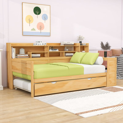 Daybed with Twin Trundle, Shelves, Desk and Slats by Lark Manor