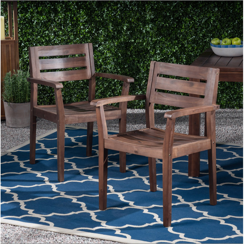 Ensemble de chaises de salle à manger STAMFORD, ensemble de 2 chaises de patio en bois d'acacia, Marron foncé