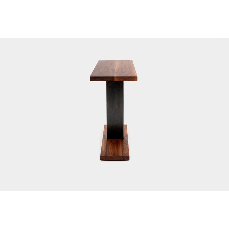 Solid Wood Console Table, Solid Walnut, 24" H x 48" W x 18" D, Brushed Blackened Steel