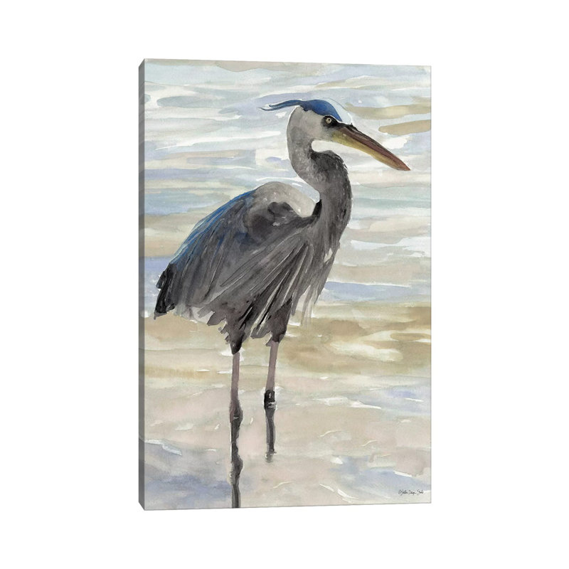 Heron In Water - Painting on Canvas, 66.04cm H x 45.72cm W x 3.81cm D, Wrapped Canvas