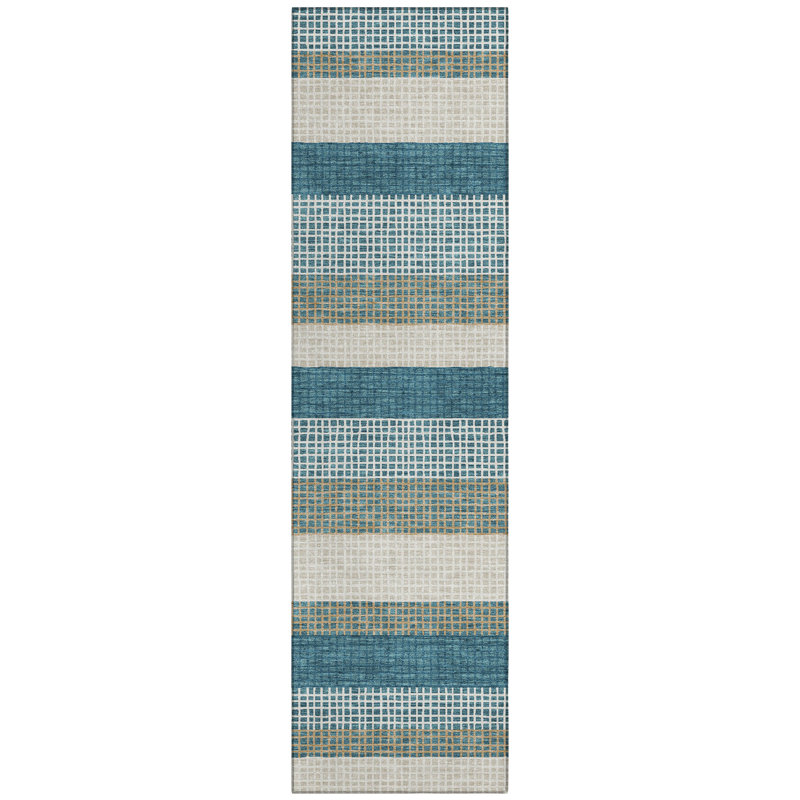Machine Washable Indoor/Outdoor Chantille ACN2530 Stripes Rug, Runner 2'3" x 7'6", Teal