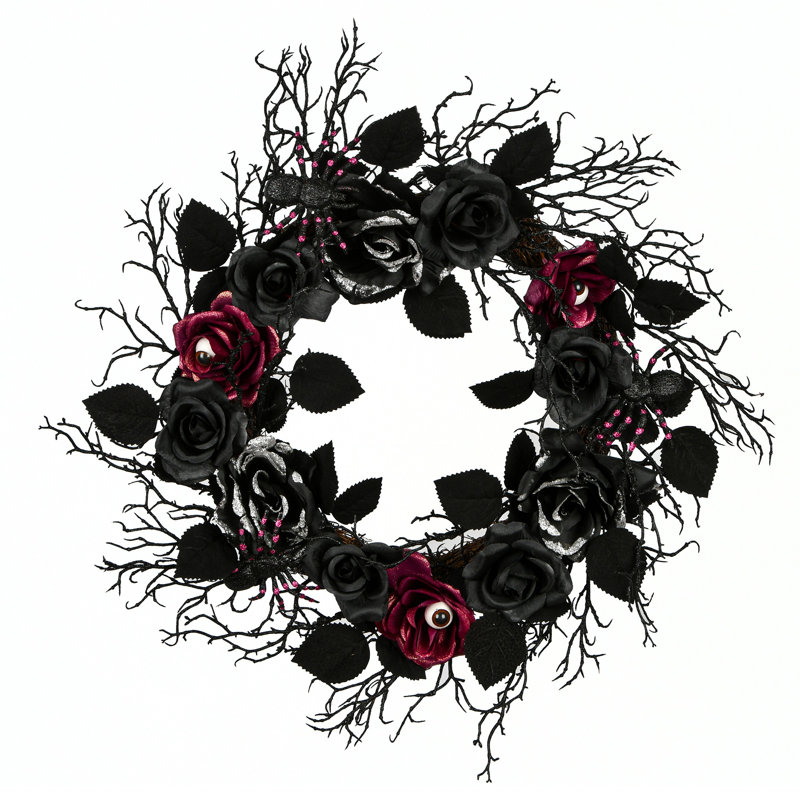 Couronne de roses noires 22 po Halloween