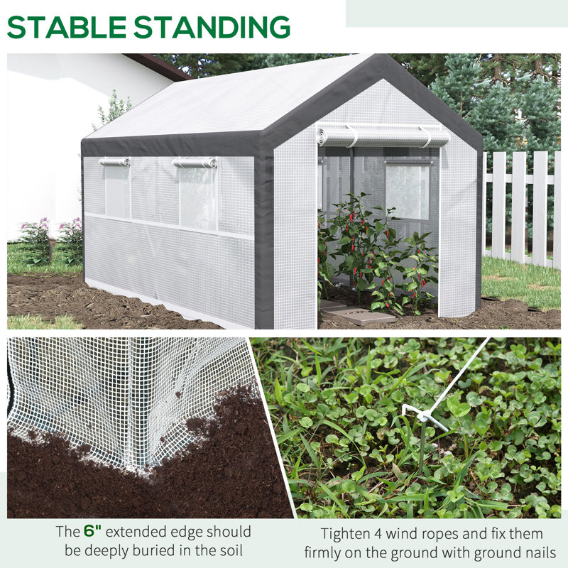 Outsunny 12' x 7' x 7' White and Dark Grey Walk-In Greenhouse