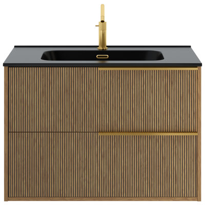 Kora Art 40" Fluted Wall-Mounted Single Bathroom Vanity with Integrated Ceramic Top & Handles