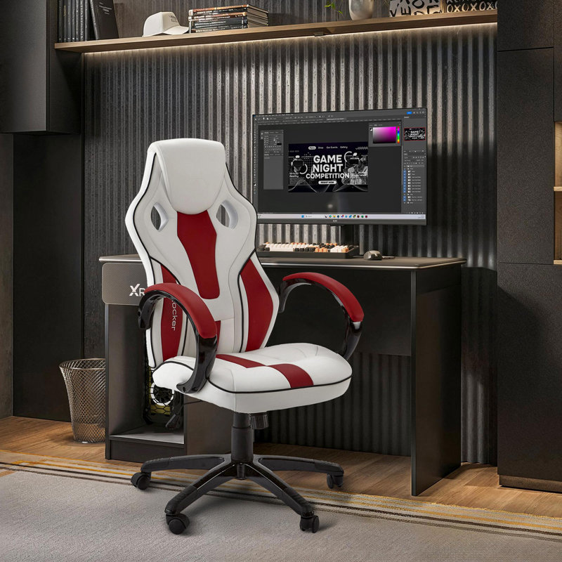 X Rocker Maverick Height Adjustable Gaming Chair, White/Red
