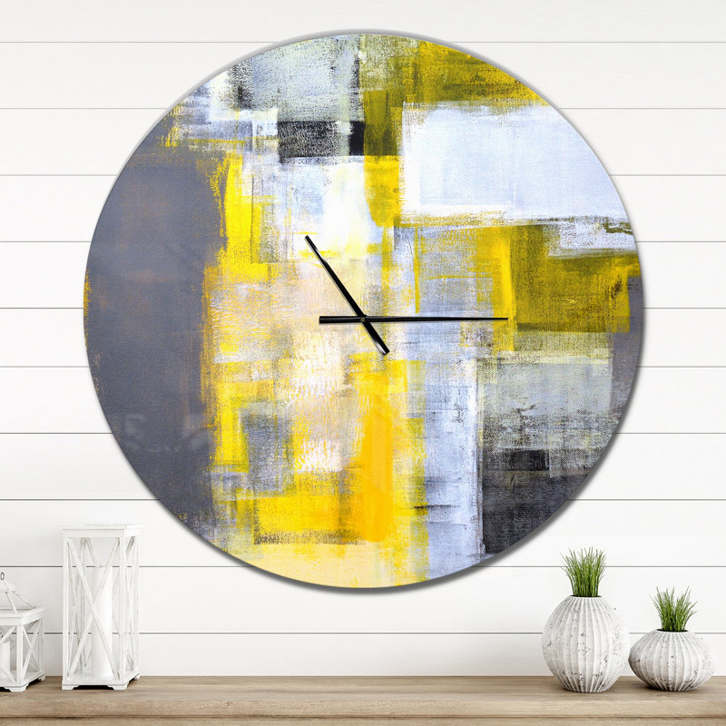 Horloge murale moderne grise et jaune, Grand
