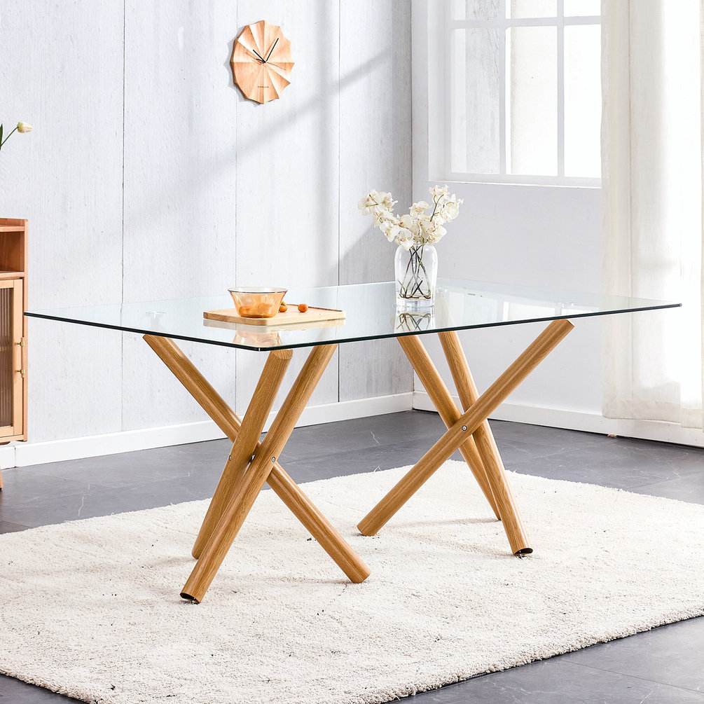 Ivy Bronx Large Modern Minimalist Rectangular Glass Dining Table ...