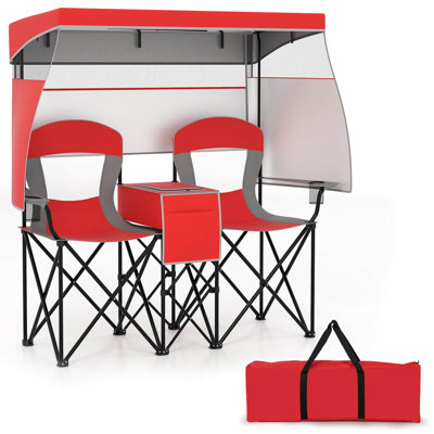 Chaise de plage double avec auvent réglable surdimensionné et pliable rouge