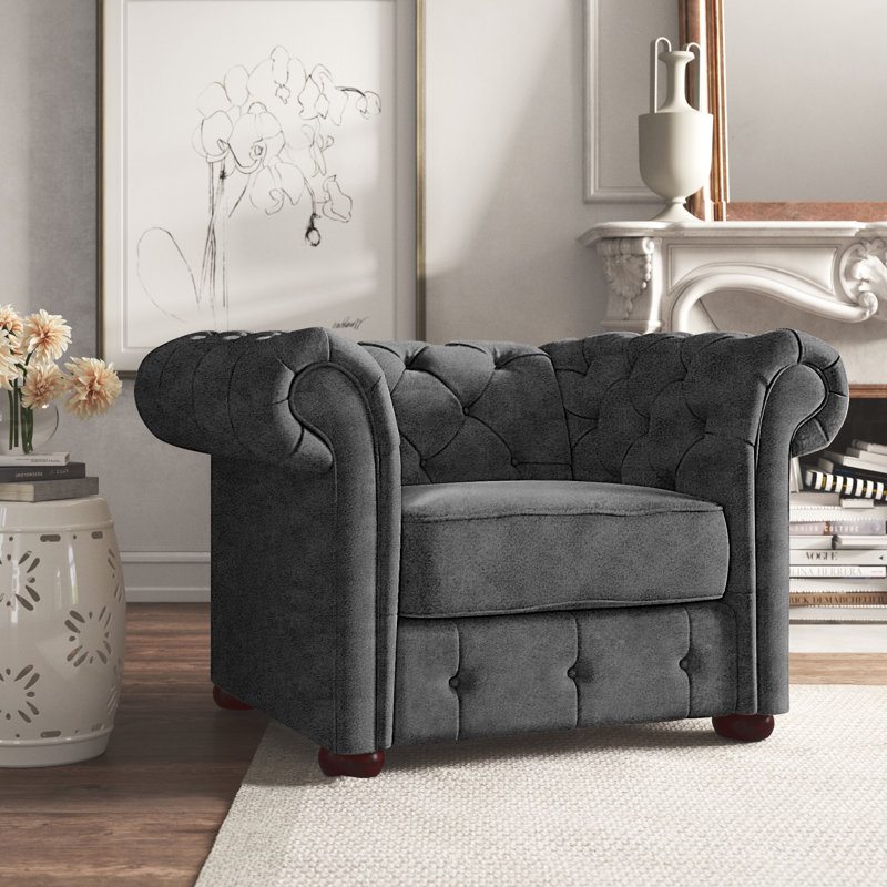 Fauteuil Chesterfield Huskins, Microfibre polie grise