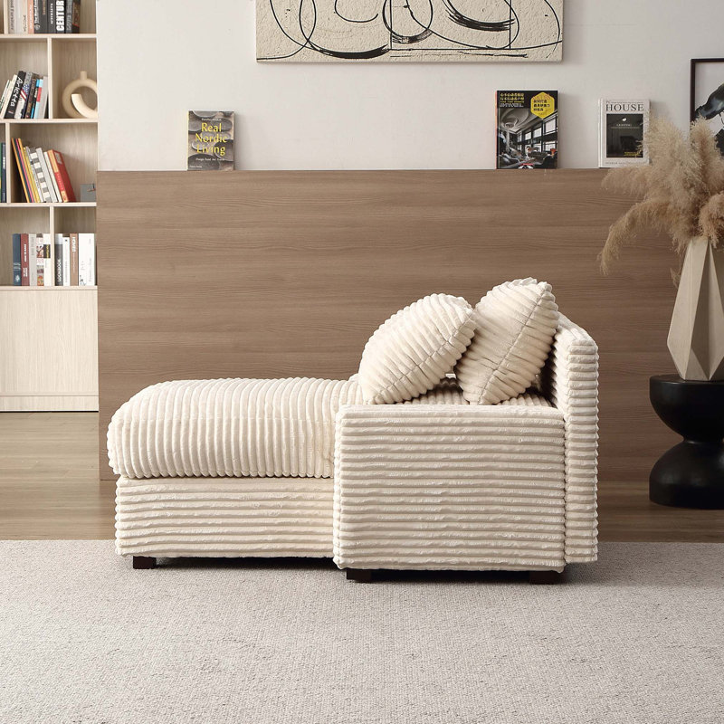 Méridienne large 48,8 po Zelma, Velours côtelé beige