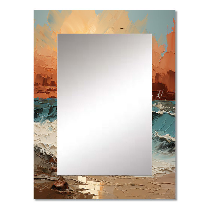 «Bold Beach Sunset Scenery I - Coastal Sunset», miroir mural, art imprimé en métal, 32 po x 24 po