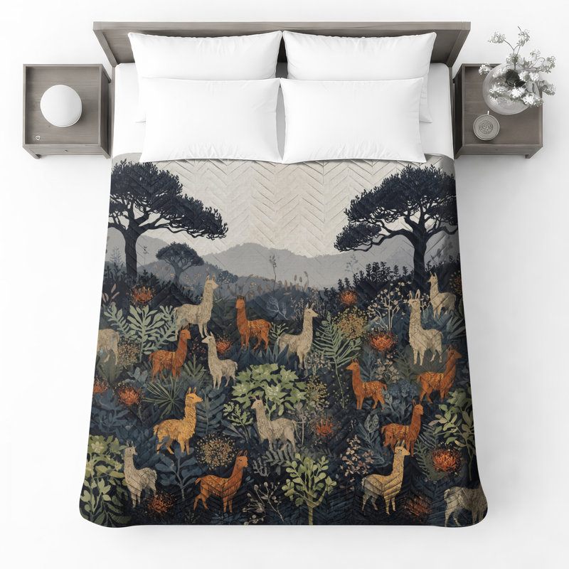 Couvre-lit matelassé Llamas In Forest toutes tailles, Queen