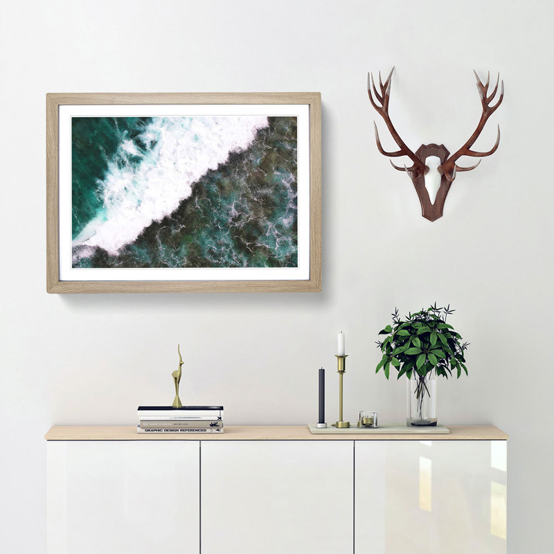 Waves in Midigama Beach - Picture Frame Painting Print, Oak Framed, 45cm H x 63cm W x 2cm D