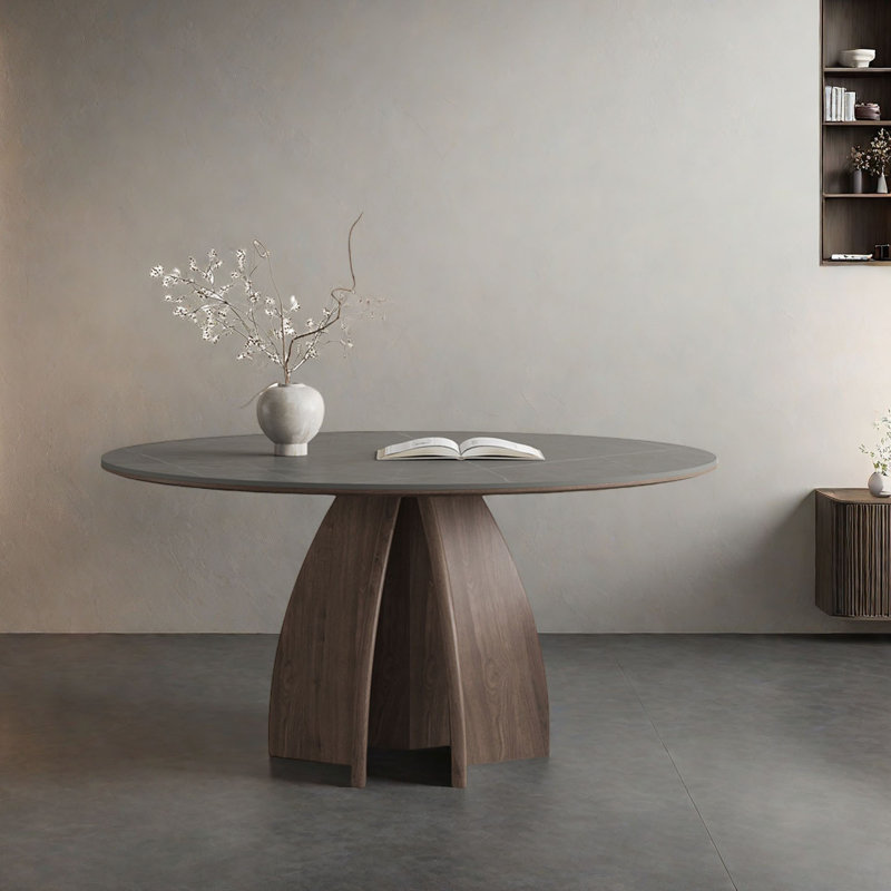 Italian-Style Walnut Round Dining Table, 29.5"H x 43.3"L x 43.3"W