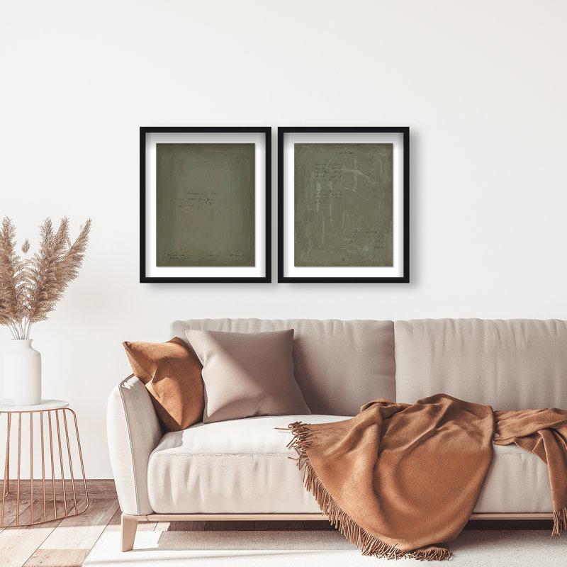 Olive Notes Set Shadowbox Abstract Print by Oliver Gal, Black Frame, 16 x 20, 21.5"H x 25.5"W, Black Shadowbox