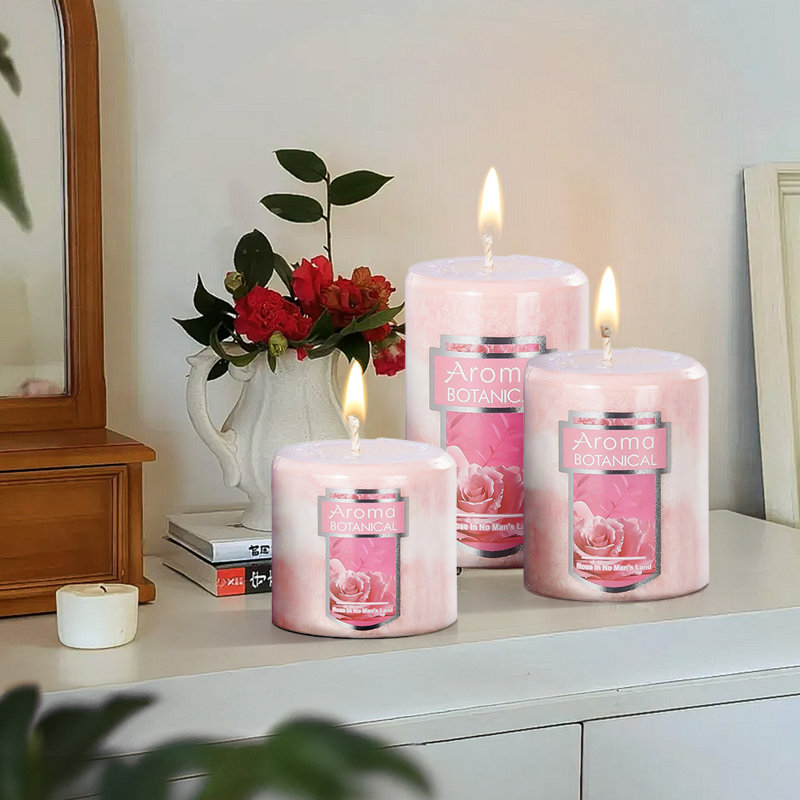 Plant / Floral Scented Pillar Candle, Pink