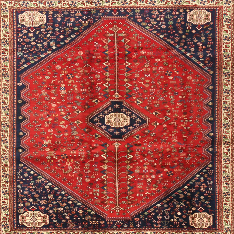 Tapis oriental en laine / polyester tissé à la machine Dinja, Carré 4 pi