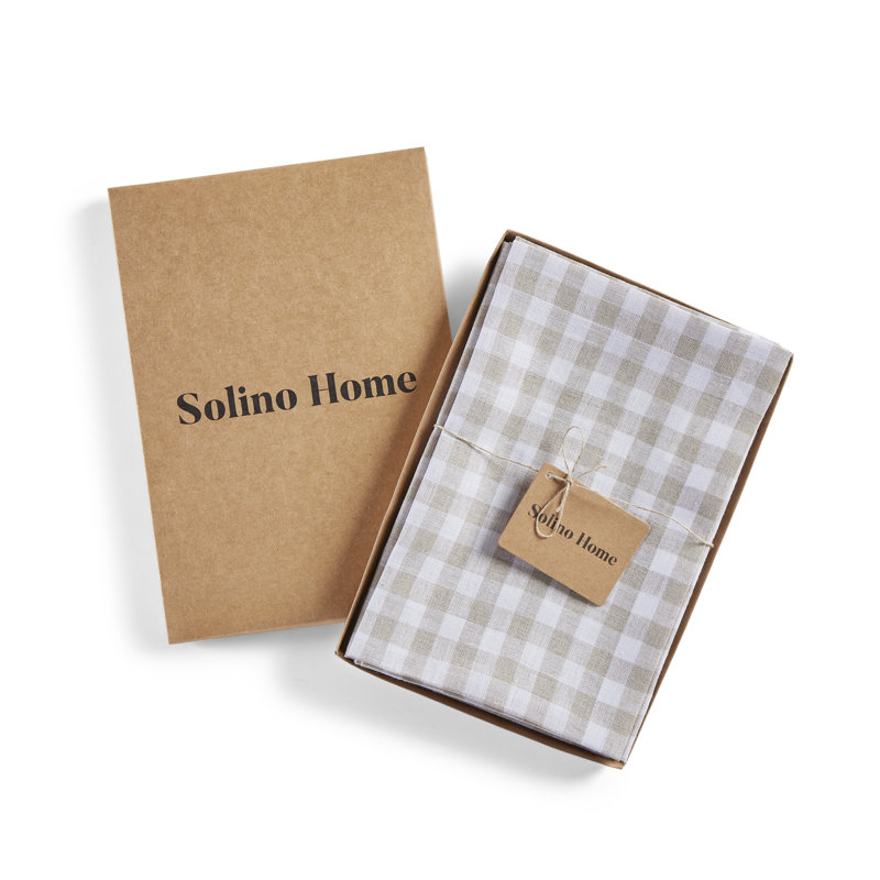 Natural Gingham Check Linen Dinner Napkins Set of 4
