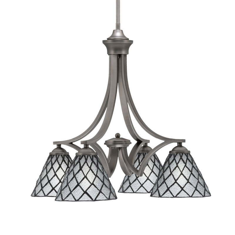 Zilo 4 Light Downlight Chandelier Shown In Graphite Finish With 7" Diamond Ice Art Glass