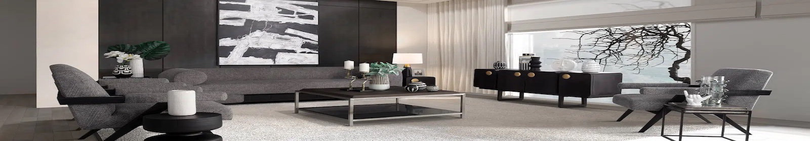 Modern Dark Grey Furniture In Living Room With Accent Decor and Accessories