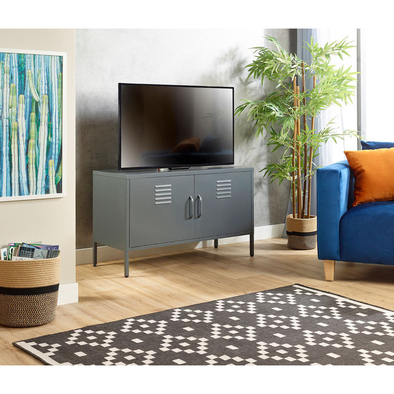 Yacine Accent Steel Chest TV Cabinet, Low Sideboard, Grey