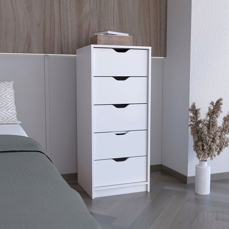 Grande commode 5 tiroirs, système coulissant - Blanc