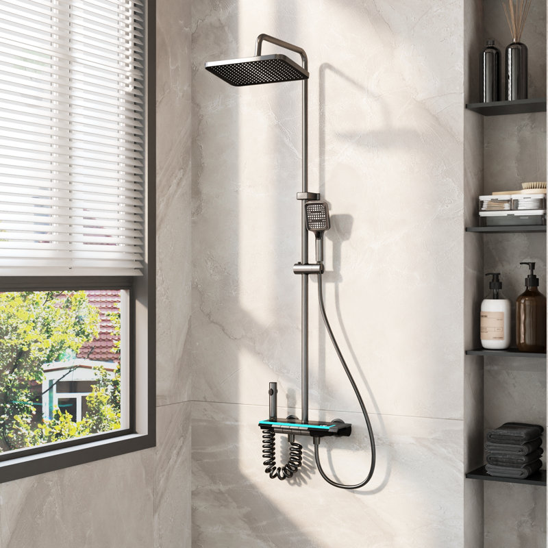 Shower Faucet System With Temperature Display, 4-In-1 Functions, And Hand Shower