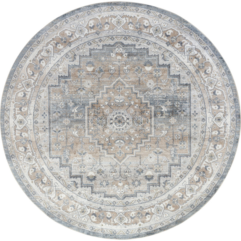 Machine Washable Traditional Boho Navy Blue Area Rug, Round 201cm