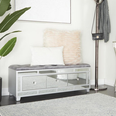 Banc en bois à 3 tiroirs avec siège rembourré avec miroir Hindsville